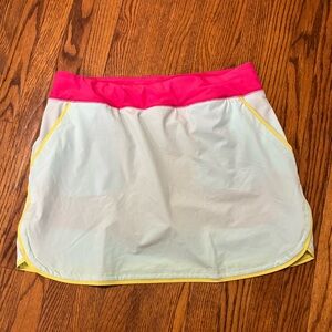 Lands' End Quick Dry active Skort Skirt in aqua/pink/lime mix color block sz 16